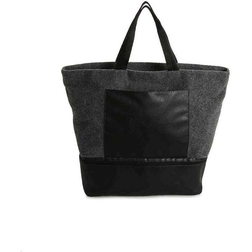 DSW Tote Bag Womens Large Gray Felt Faux Leather Shoe Compartment